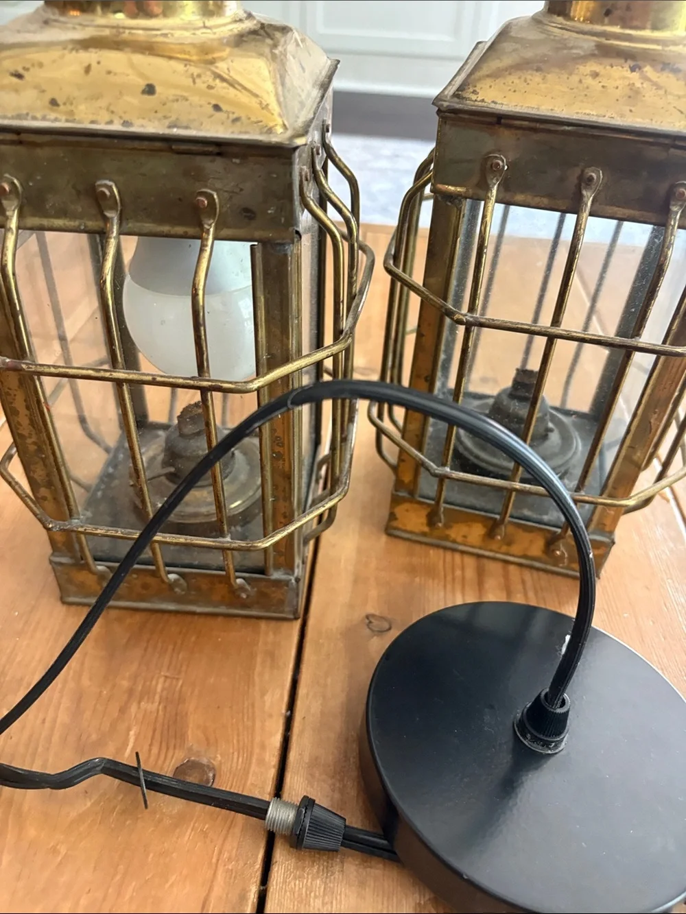 Vintage Brass Cage Lantern Pendant Lights - Gold